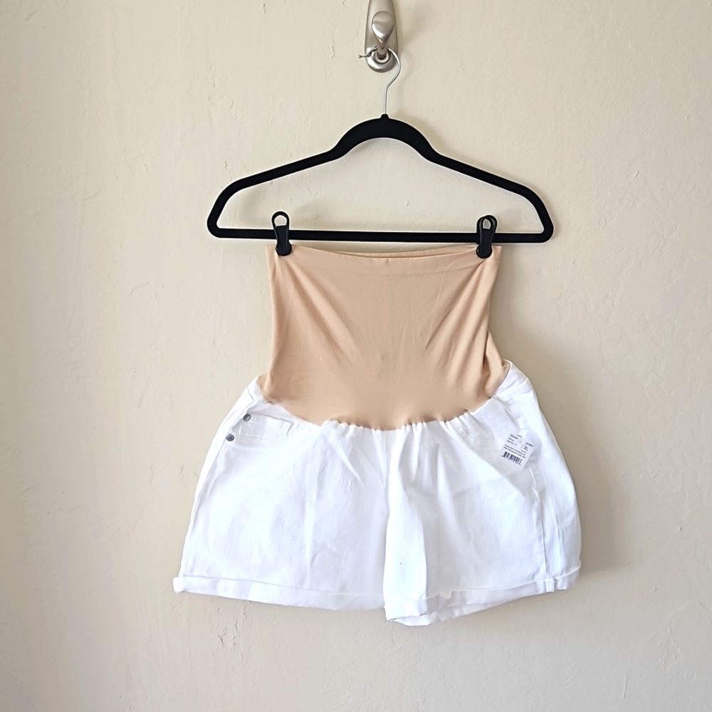 White Stretch Denim Maternity Shortys